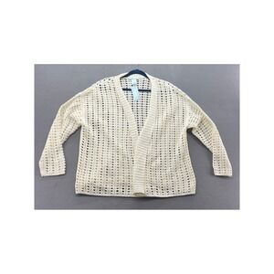 Heather B Sweater Cardian Womens XXL Cream Open Knit Ivory Crochet Pointelle